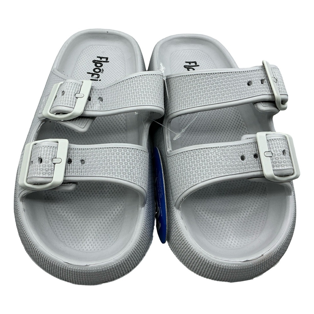 Floopi Womens Grey Double Buckle Platform Slide Sandals Style 540 Size 6